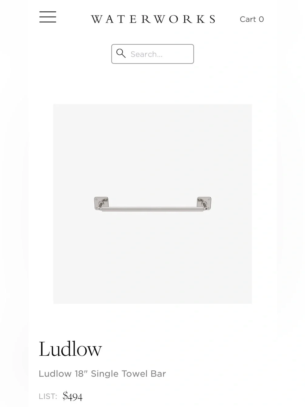 Waterworks Ludlow Single Towel Bar - Polished Nickel